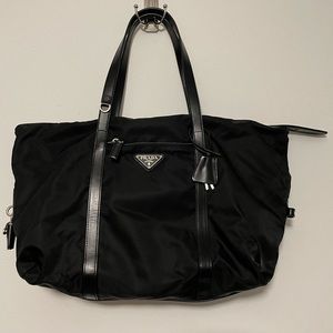 Authentic PRADA Tessuto Nylon Leather Zip Shopper Bag Black